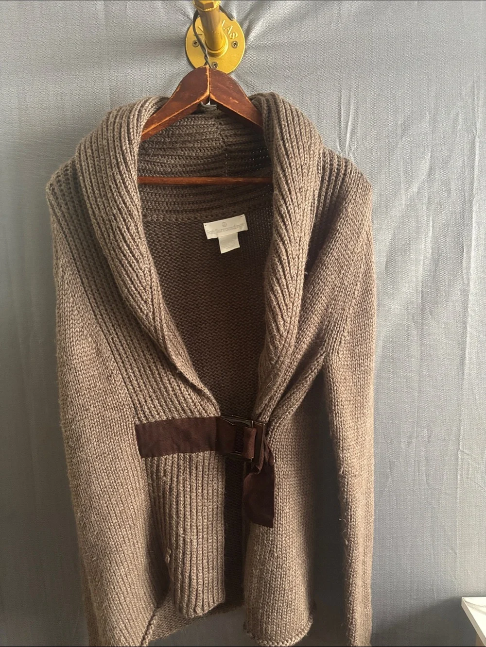 Chunky Knit Mocha colored warm Cardigan with attached belt